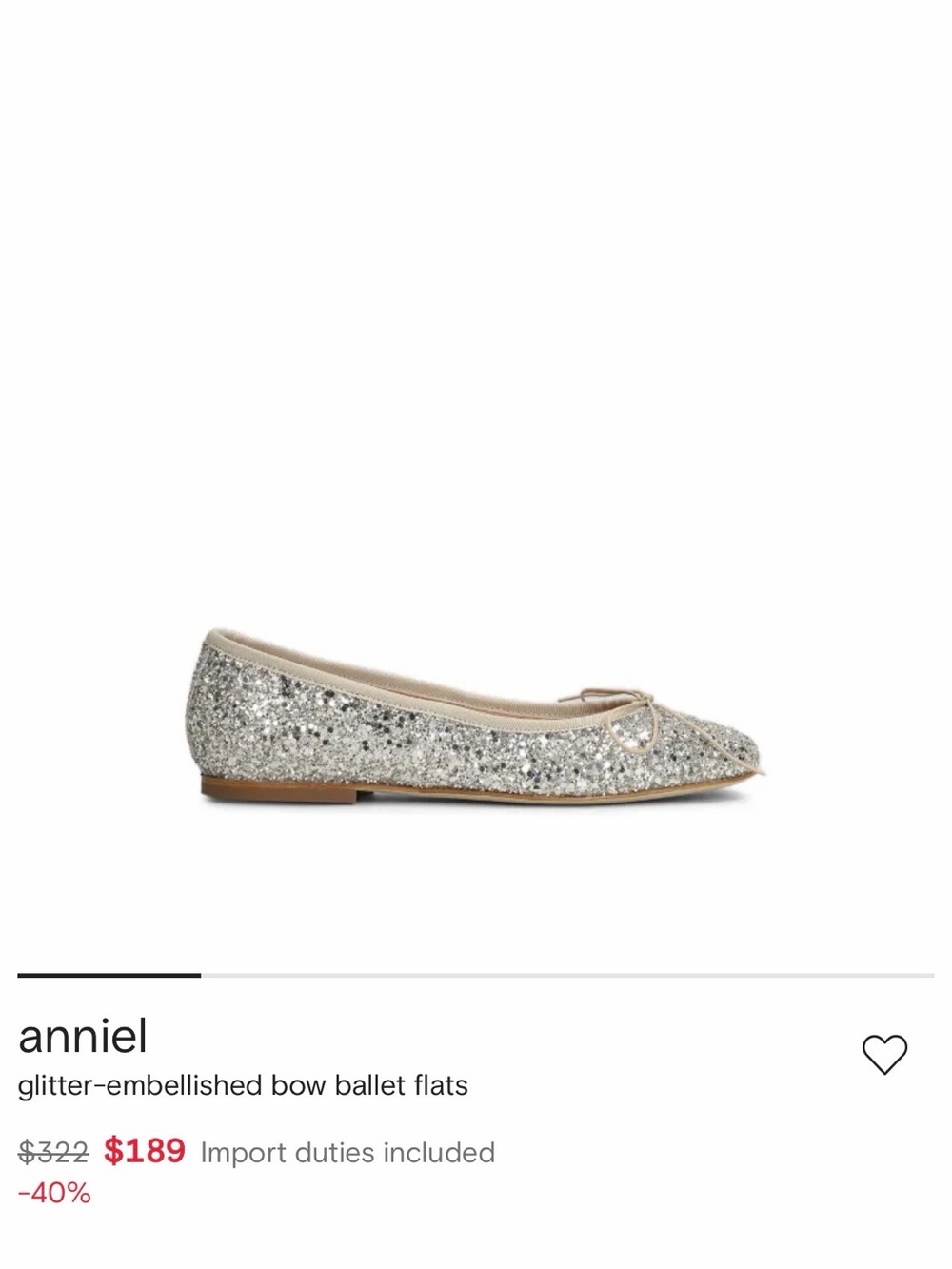Anniel Silver Glitter Bow Ballet Flats